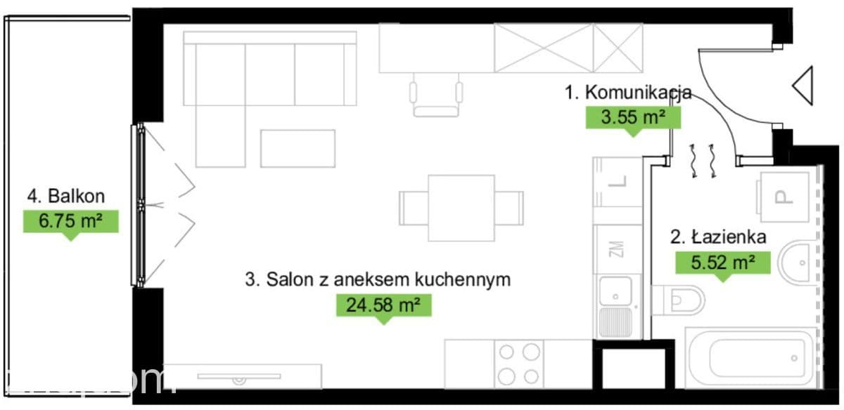 1 pokój, balkon, zieleń, komunikacja, 0% prowizji - zdjęcie 2
