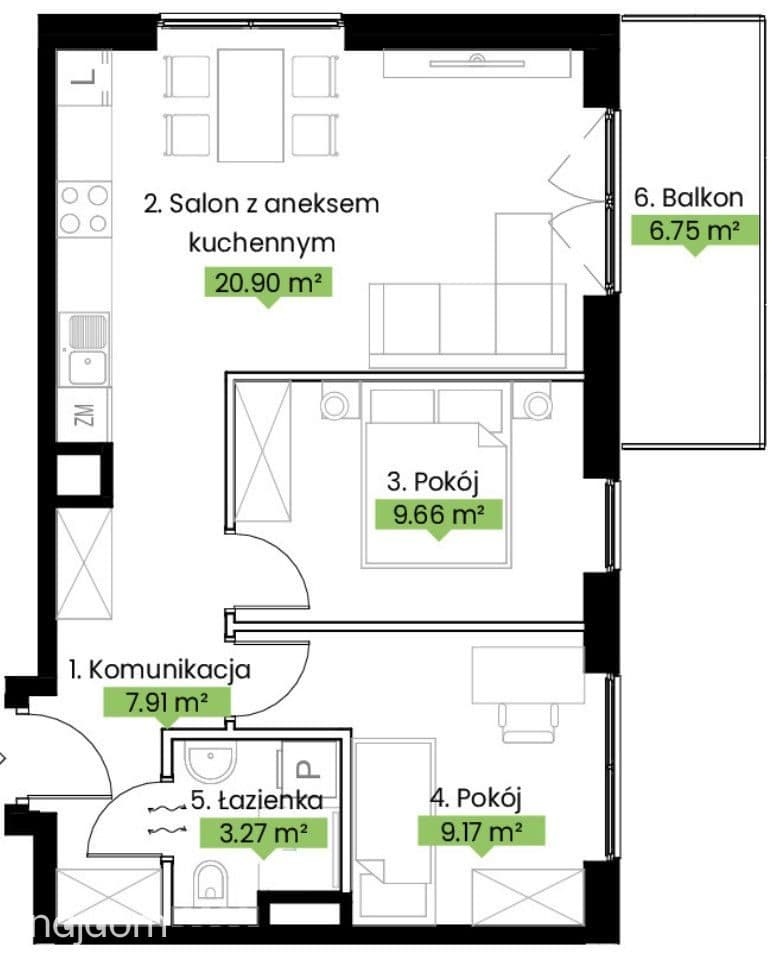 3 pokoje, balkon, zieleń, komunikacja 0% prowizji - zdjęcie 2