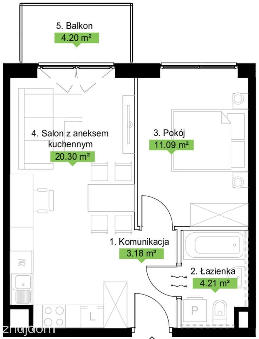 2 pokoje, balkon, zieleń, komunikacja, 0% prowizji - zdjęcie 2