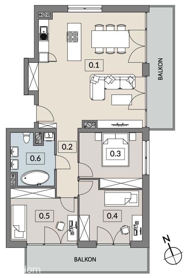 4 pokoje, 2x duży balkon, niska zabudowa, 0% - zdjęcie 2