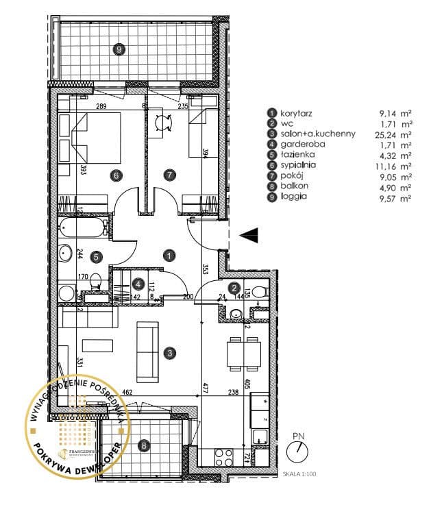 3 pokojowe mieszkanie z balkonem i loggia - zdjęcie 2