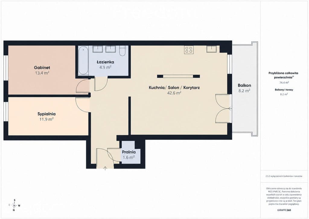 74 m² | 3 pokoje | Duża loggia | Holenderska - zdjęcie 5
