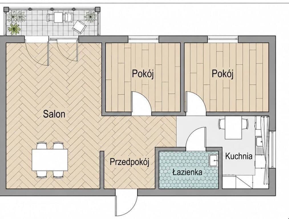 Mieszkanie 48m2, 3 pokoje, balkon Zaodrze - zdjęcie 9