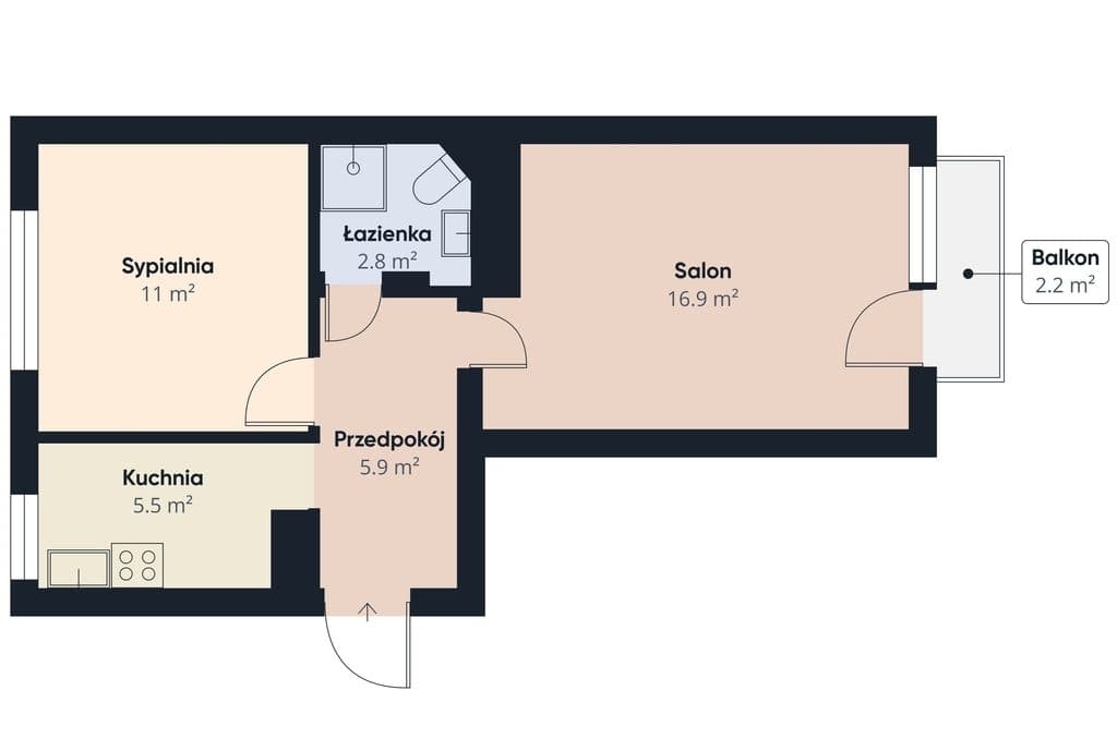 Mieszkanie 2-pokojowe 40 m2 na pierwszym piętrze - zdjęcie 5