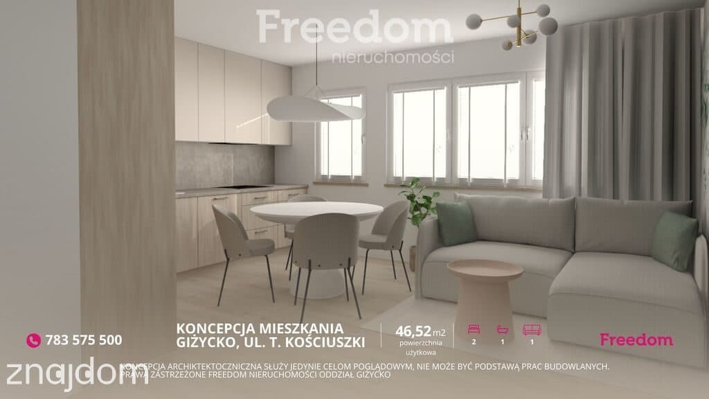 3 pokoje | 46,52 m² | Parking | Giżycko