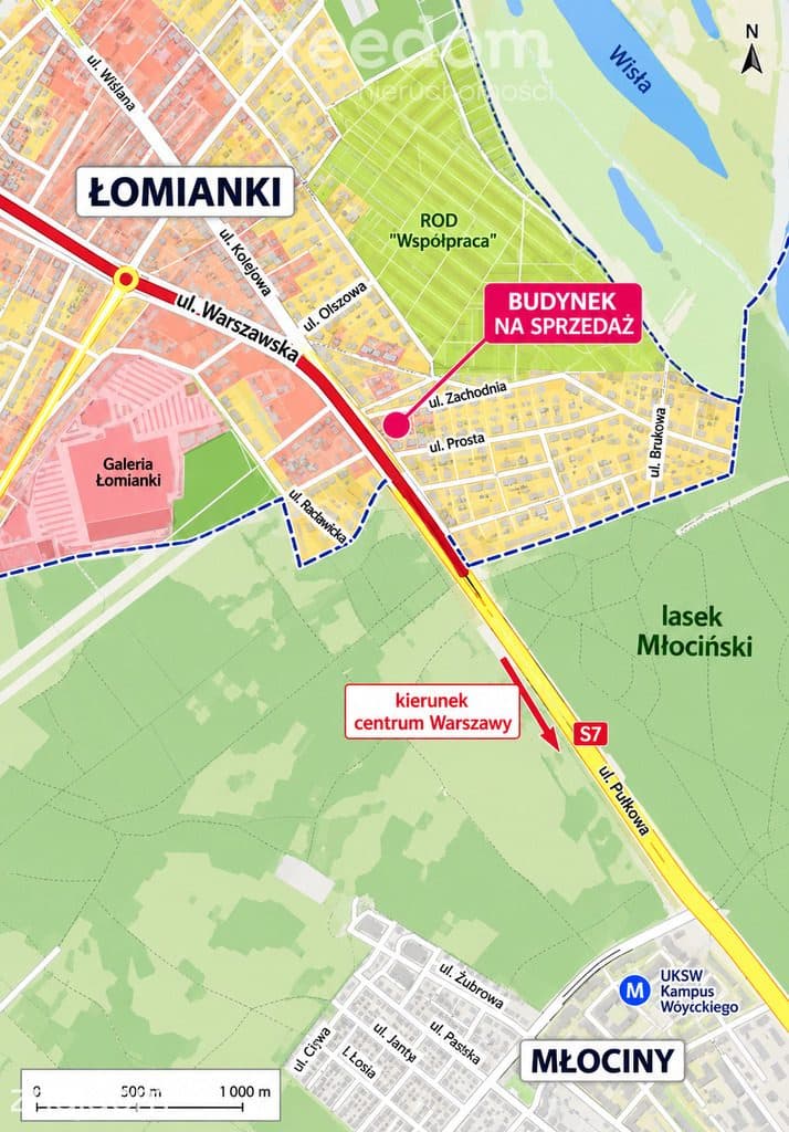 Działka budowlana  z budynkiem 600,0m2 WARSZAWSKA