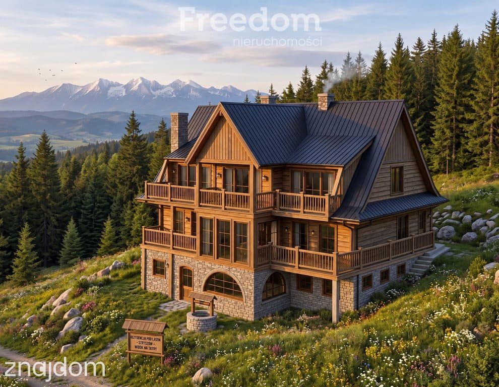Drewniany dom z widokiem na Tatry