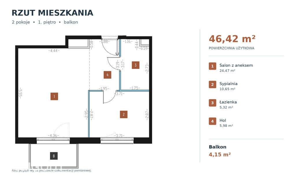 Nowoczesne 2 pokoje z balkonem | 46,42 m² | Praga - zdjęcie 2