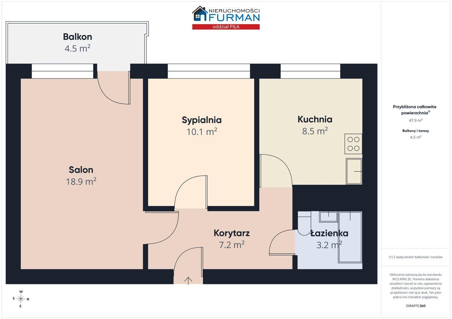 Mieszkanie 2 pokojowe 48m- winda, balkon, parking