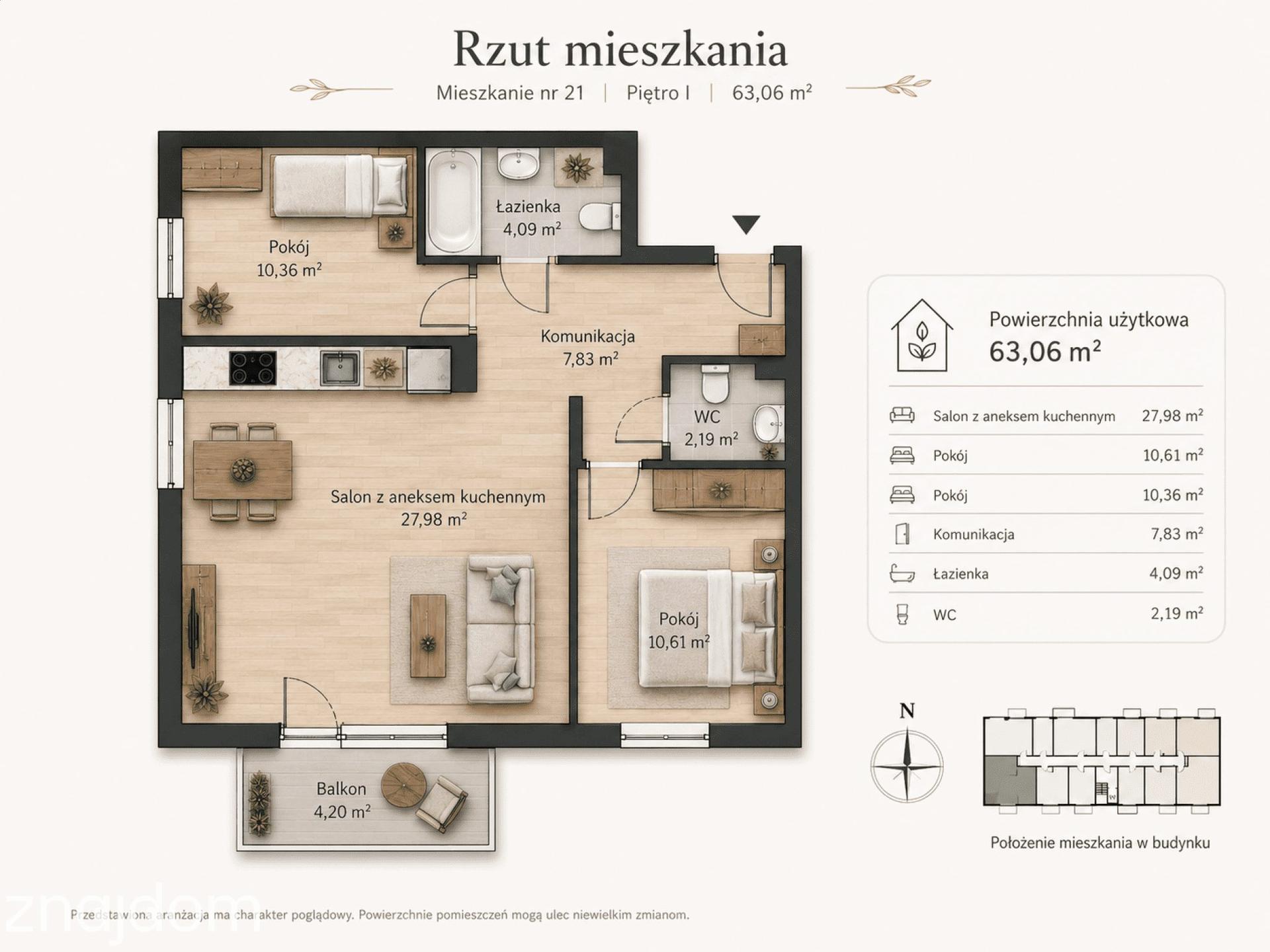 3 pokoje | 63 m² | Rumia Janowo | Błonia