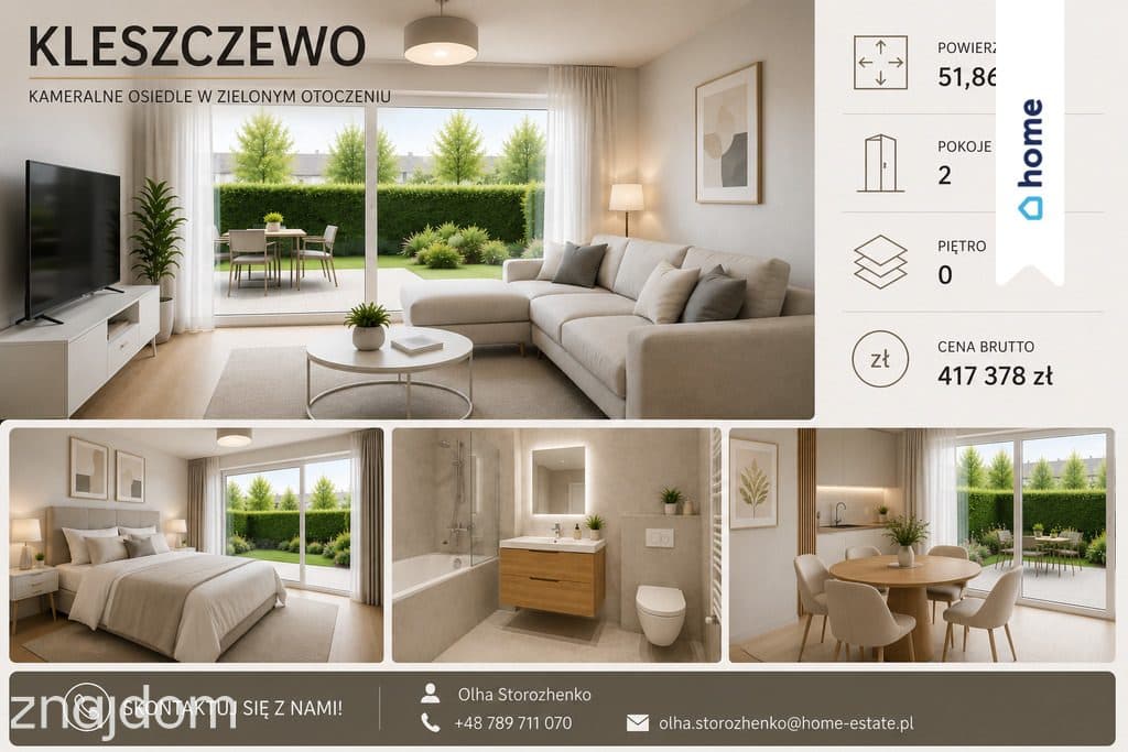 Mieszkanie z ogródkiem 51,86 m2 Kleszczewo
