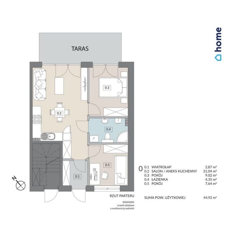 Nowoczesne mieszkanie 3-pokojowe | 44,92 m² | - zdjęcie 3