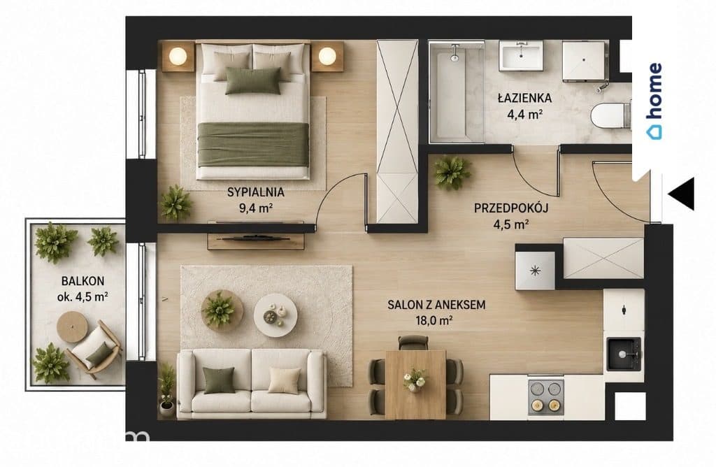 2 pokoje | 36,28 m² | balkon | Wrocław – Krzyki - zdjęcie 2