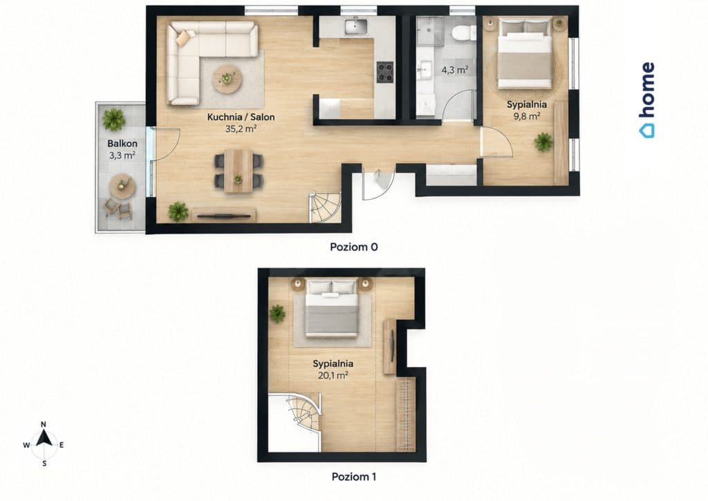 3 pokoje | 53m² | ul. Wieniawskiego | balkon