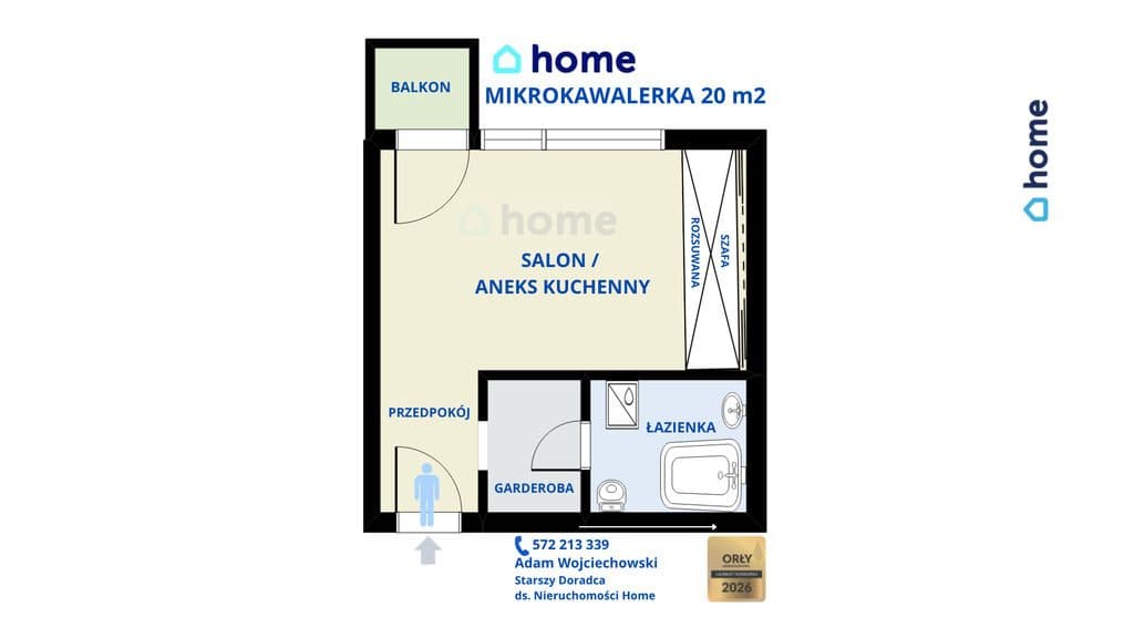 Kawalerka z balkonem 20 m2 w Centrum ul. Dąbrowskiego + blok z cegły - zdjęcie 3