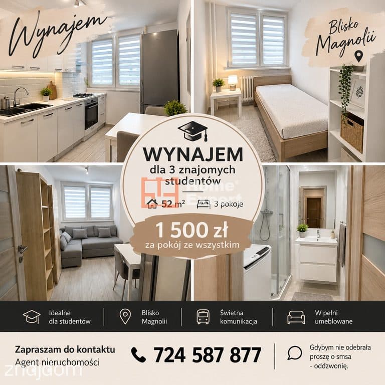 WYNAJEM/3POKOJE/DLA3ZNAJOMYCH STUDENTÓW/