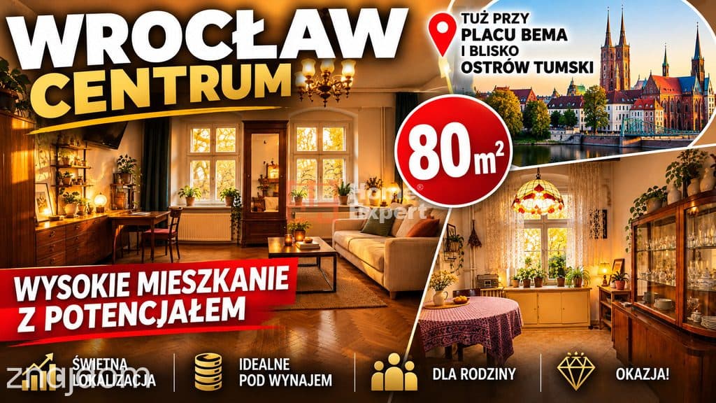 Mieszkanie z duszą potencjał 80m2 w centrum Wrocław okolice pl. Bema