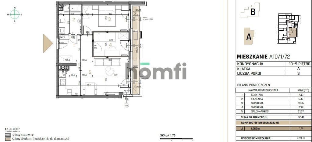 3-pokojowe mieszkanie na 9 piętrze -53m2
