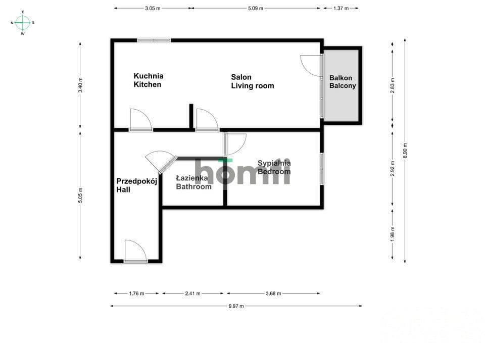 Słoneczne 2 pokoje | 54 m² | Bieńczyce| Balkon - zdjęcie 8