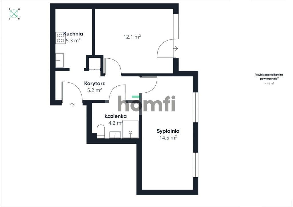 Mieszkanie, pełen rozkład - Kamienna, 2 pok, 42m2 - zdjęcie 13