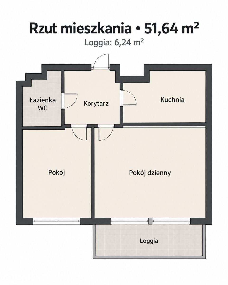Letnica, ul. Sucha 41 | 51,64 m² | 2 pokoje loggia - zdjęcie 3