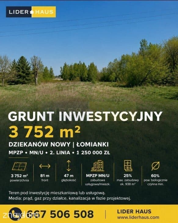 Działka inwestycyjna 3752 m² | MPZP | 81 m frontu