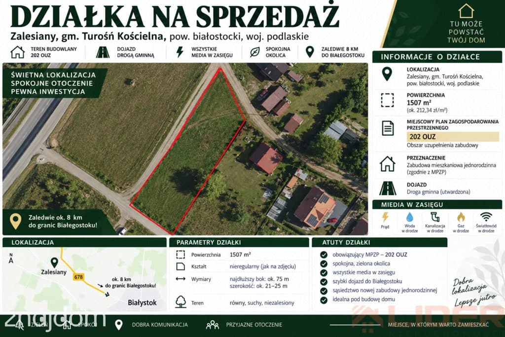 pełne media I blisko Białegostoku I nowe domy