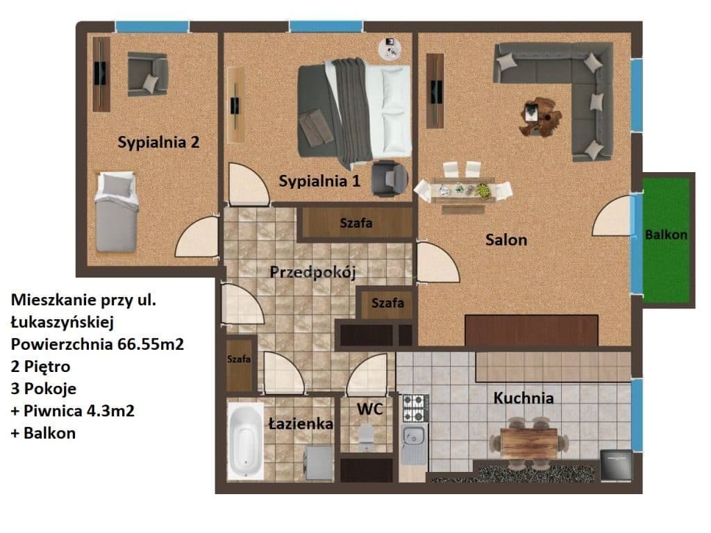 Przytulne mieszkanie 66.5m2, 3 pokoje #Łukaszyńska - zdjęcie 10