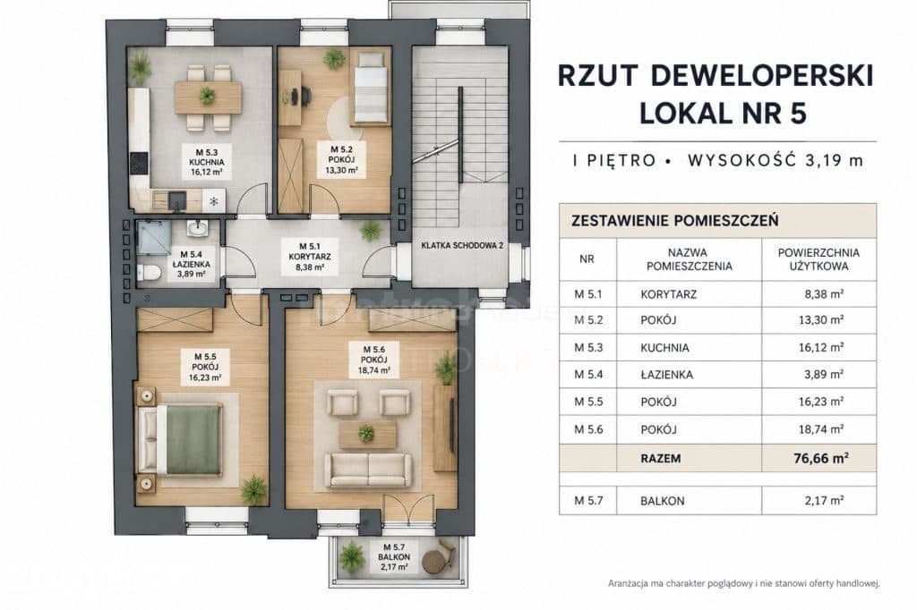 Mieszkanie M5(+B) - 76,66 m², Ip. - Nowa Starówka - zdjęcie 13