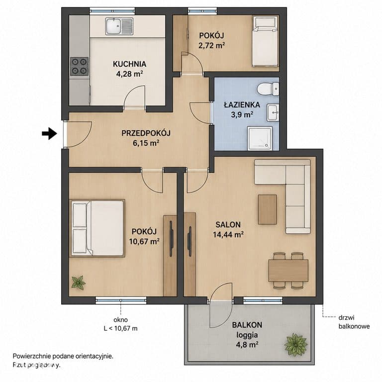 Rzeszów ul. Warszawska 50,93 m2 I piętro, balkon - zdjęcie 13