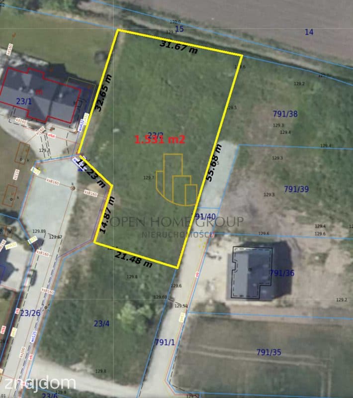 Żórawina, działka budowlana 1531 m2, media
