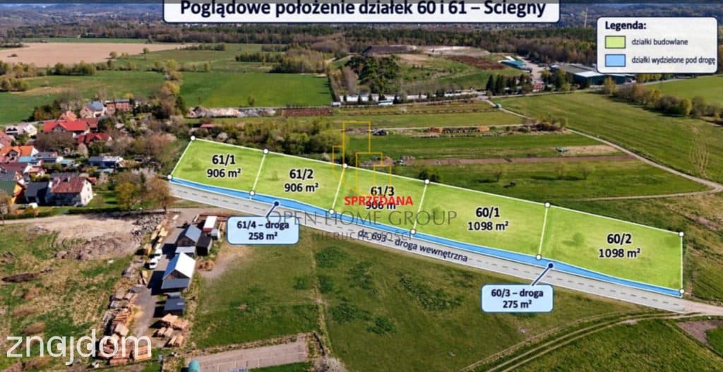 Ściegny gm. Podgórzyn, działki budowlane ok. 1098 m2