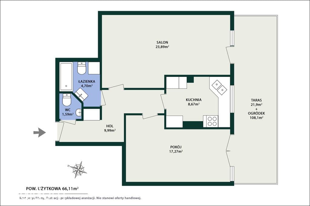 2-pokojowe mieszkanie z tarasem i 109 m² ogródkiem - zdjęcie 6
