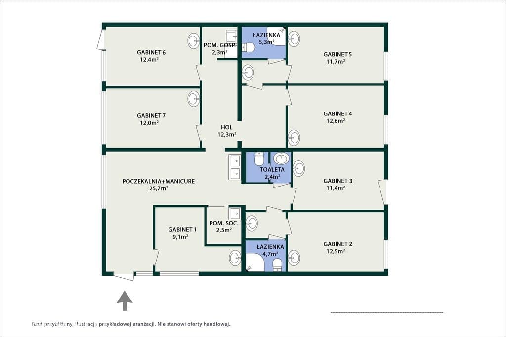 7 gabinetów | Gotowy Lokal Usługowy 136 m² - zdjęcie 2