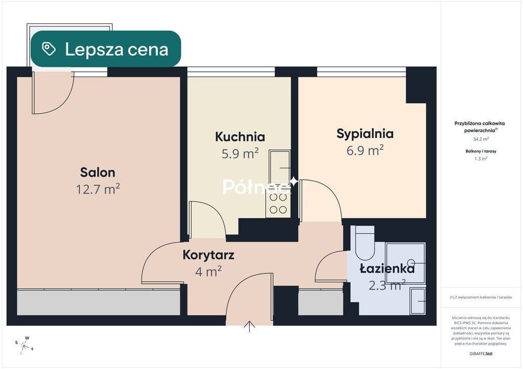 2 pokoje, 35,68 m² | Balkon | IV piętro - zdjęcie 4