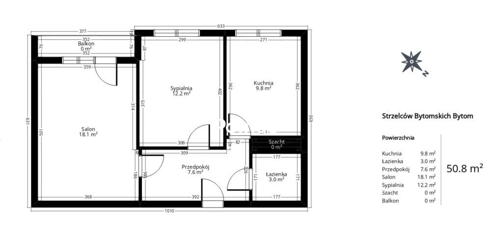 50,8 m² | 2 pokoje | Balkon | Bytom - zdjęcie 13