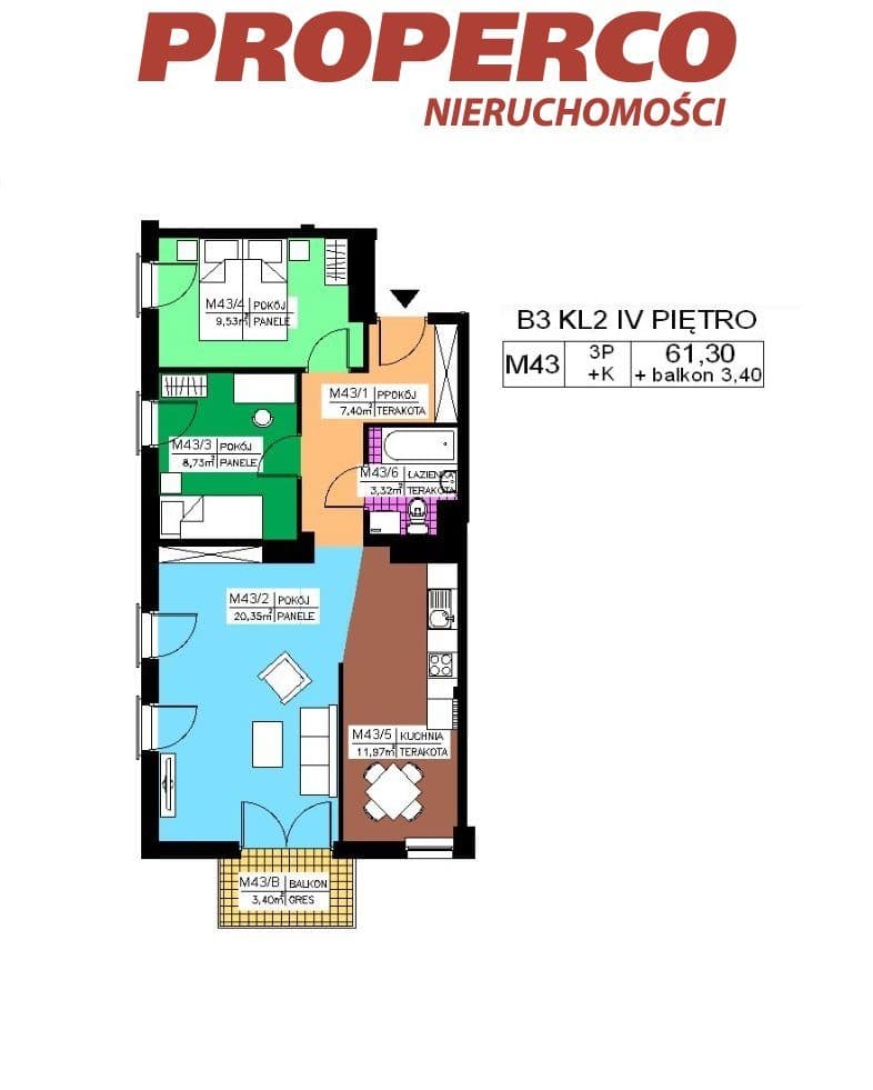 Mieszkanie 3 pok.,61,30 m2, II piętro, Na Stoku - zdjęcie 4