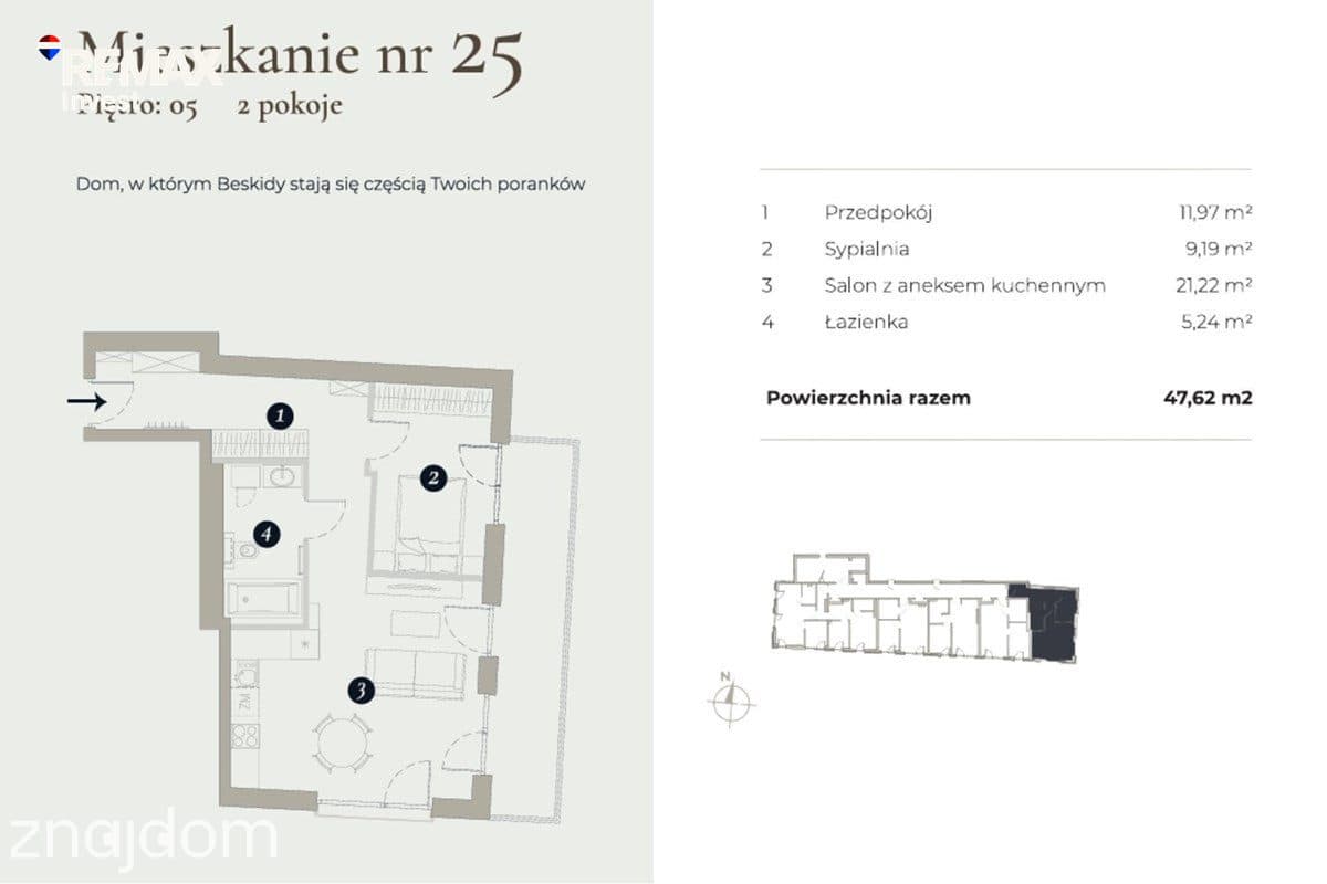 2 pokoje | 47,62 m² | Widok na Beskidy - zdjęcie 4
