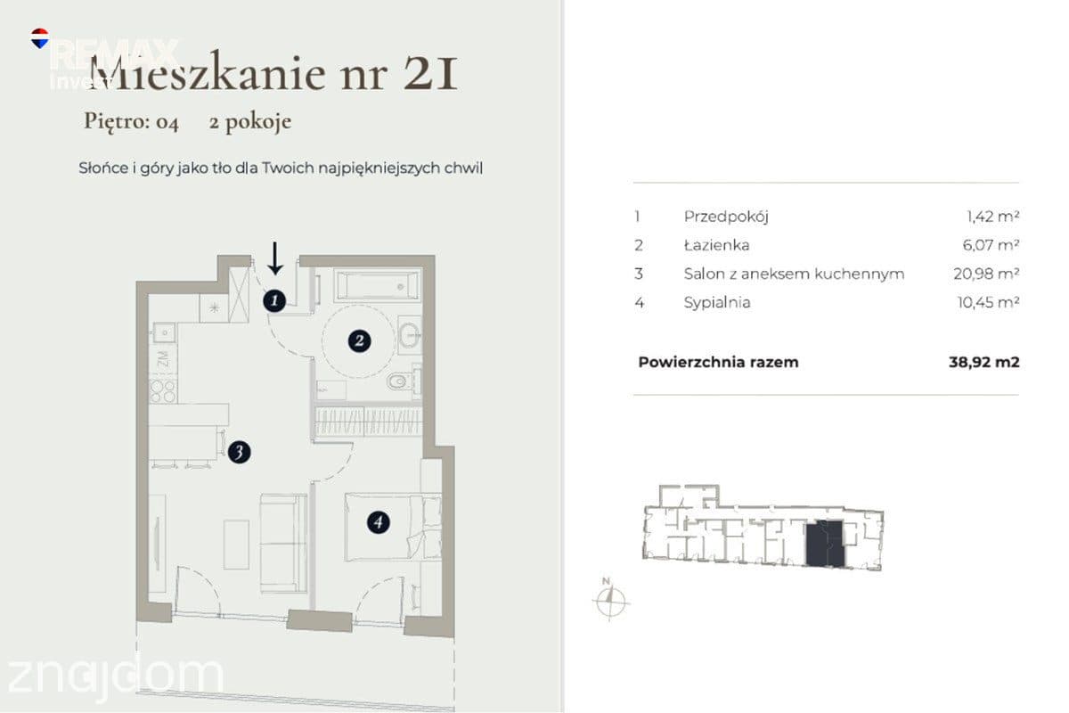 2 pokoje | 38,92 m² | Balkon z widokiem - zdjęcie 14
