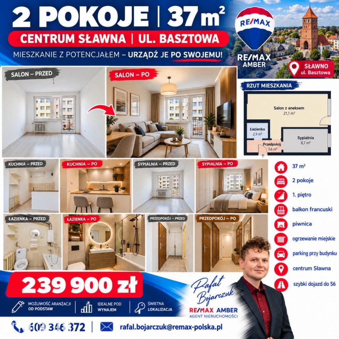 Mieszkanie 37 m² | 2 pokoje | Centrum Sławna