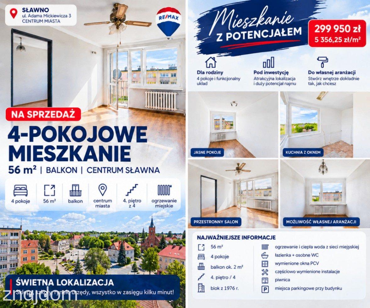 Słoneczne Mieszkanie 56 m²| Widok na miasto | Centrum Sławna