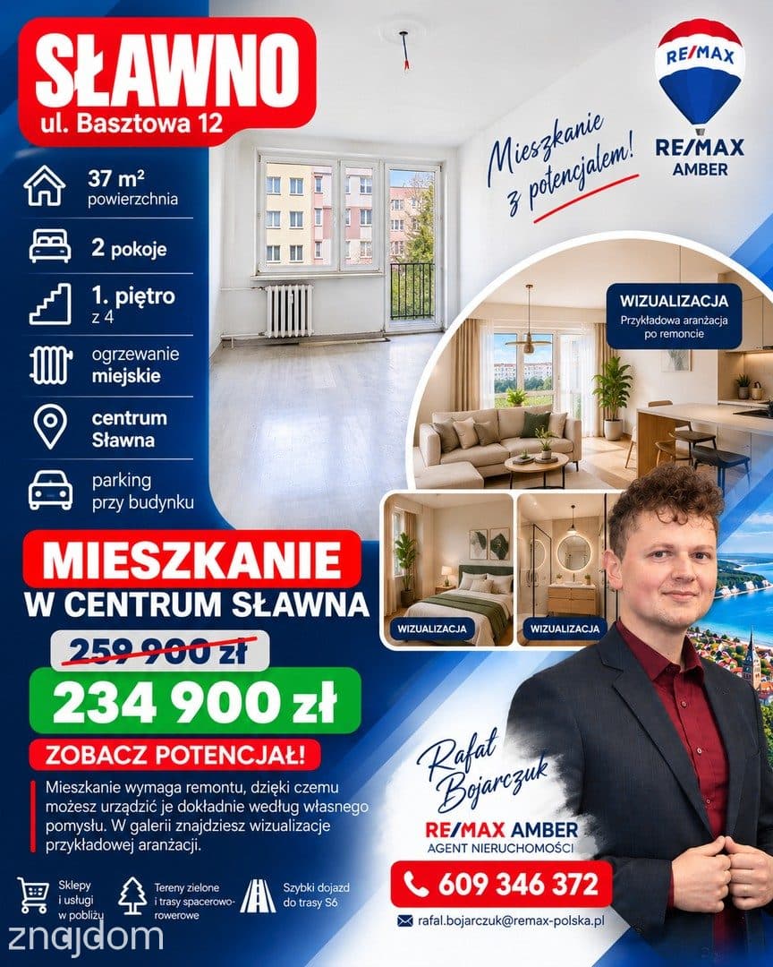 Mieszkanie 37 m² | 2 pokoje | Centrum Sławna