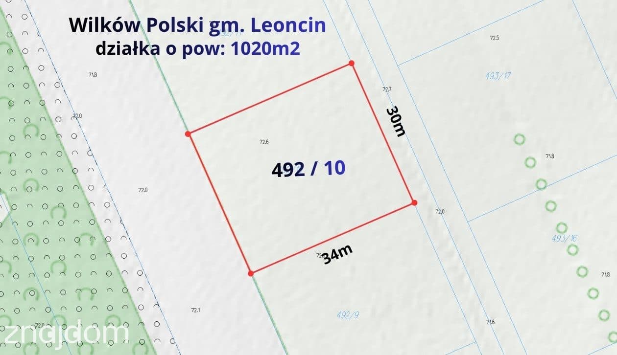 Działka budowlana 1020m2, Wilków Polski