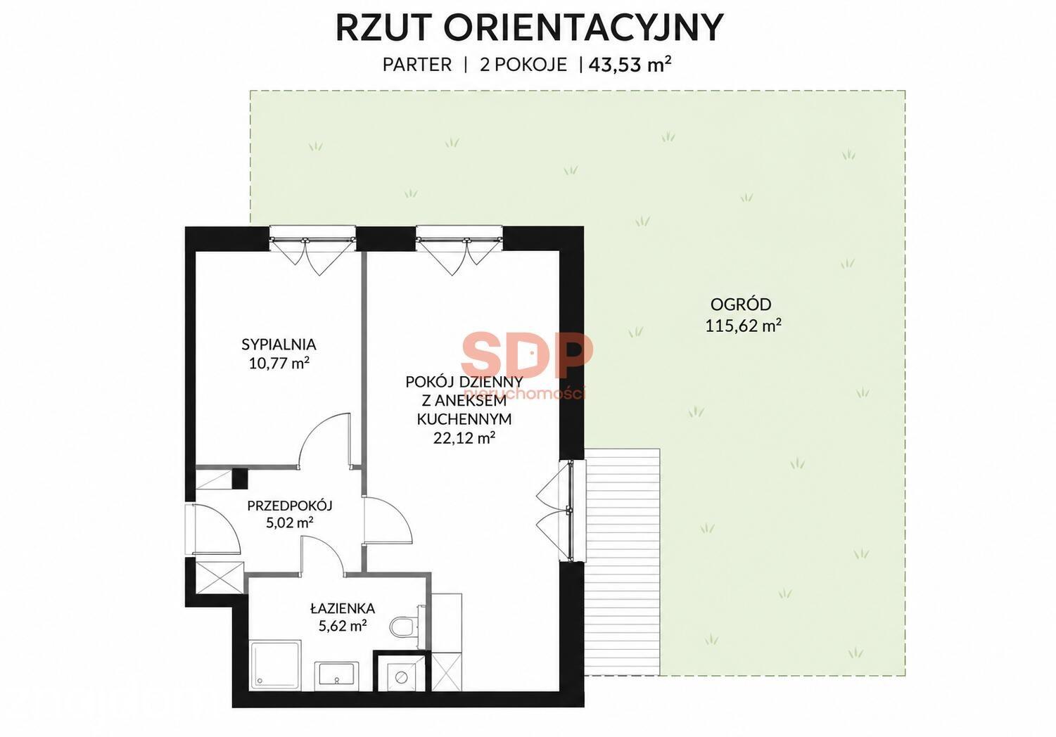 Stan Deweloperski, 2-pokojowe mieszkanie z ogródkiem 115,62 m²