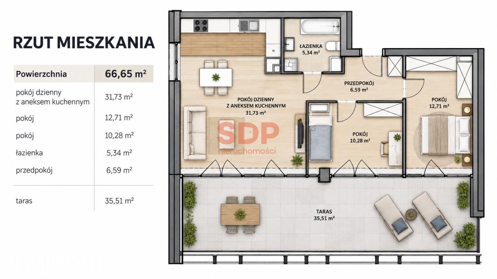 Apartament 66,65 m² z prywatnym tarasem 35,51 m² | Stare Miasto - zdjęcie 4