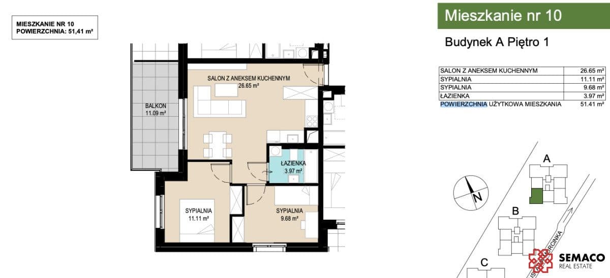 Nowe/3pok/51m2/Balkon 11m2/Bez prowizji i PCC - zdjęcie 5