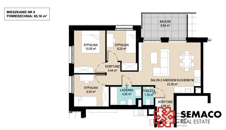Nowe/4pok/65,16m2/Balkon/Bez prowizji i PCC - zdjęcie 8