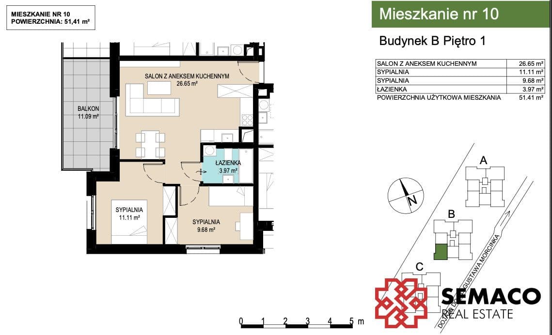 Nowe/3pok/51m2/Balkon 11m2/Bez prowizji i PCC - zdjęcie 8
