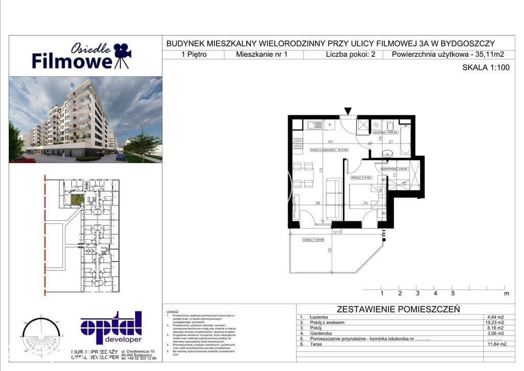 Nowoczesne 2 pokoje z garderobą i dużym tarasem 11,84 m² - zdjęcie 2