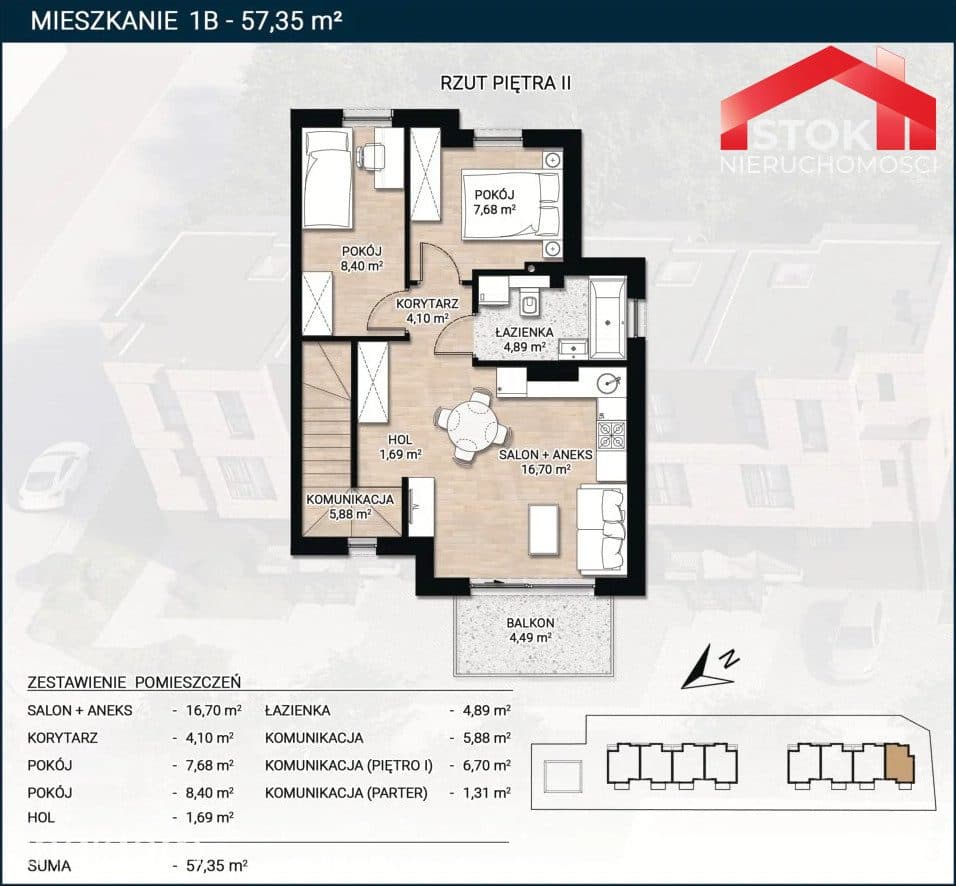 Nowoczesne mieszkanie - 57,35 m² | 3 pokoje - zdjęcie 2